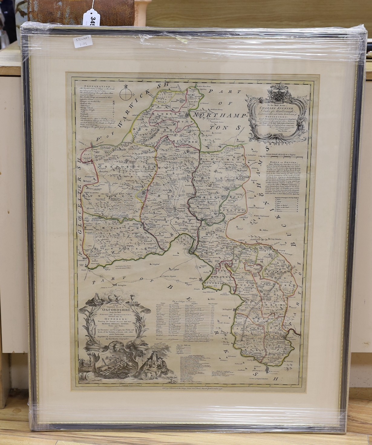 Thomas Kitchin, coloured engraving, A New and Improved Map of Oxfordshire, sold by J. Hinton, London, 1750, 72 x 54cm